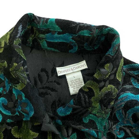1990s VTG Reversible Drapers & Damon's Black Blue Green Tapestry Jacket Large - Picture 5 of 5